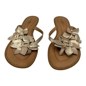 Born Crown Women's Gold Flower Thong Sandals Flip Flops Size 11